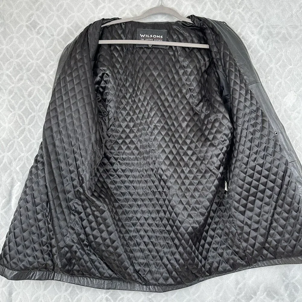 Vtg Wilsons Leather Jacket Mens Medium Black Quilted Coat 90s Grunge Barn Chore
